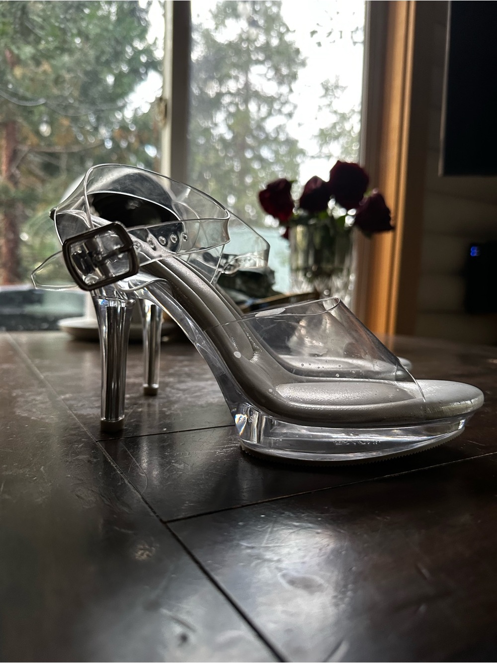 Clear PVC Platform Stiletto Sandals with Buckle Strap